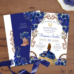 Royal Blue Roses Western Charro Quinceanera  Invitation