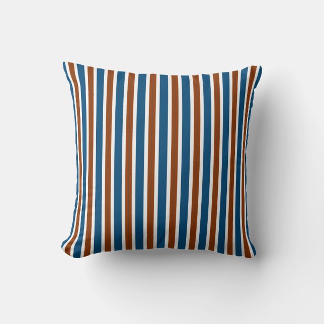 royal blue, rust brown, and crisp white vertical s cushion (Front)