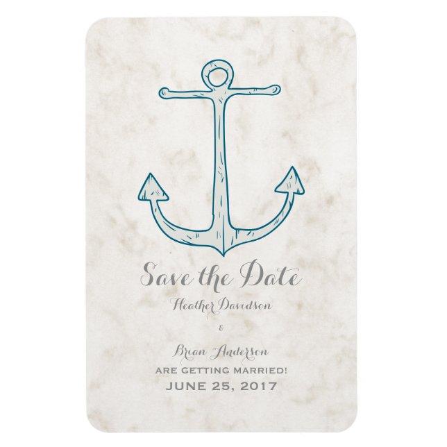 Royal Blue Rustic Anchor Save the Date Magnet (Vertical)