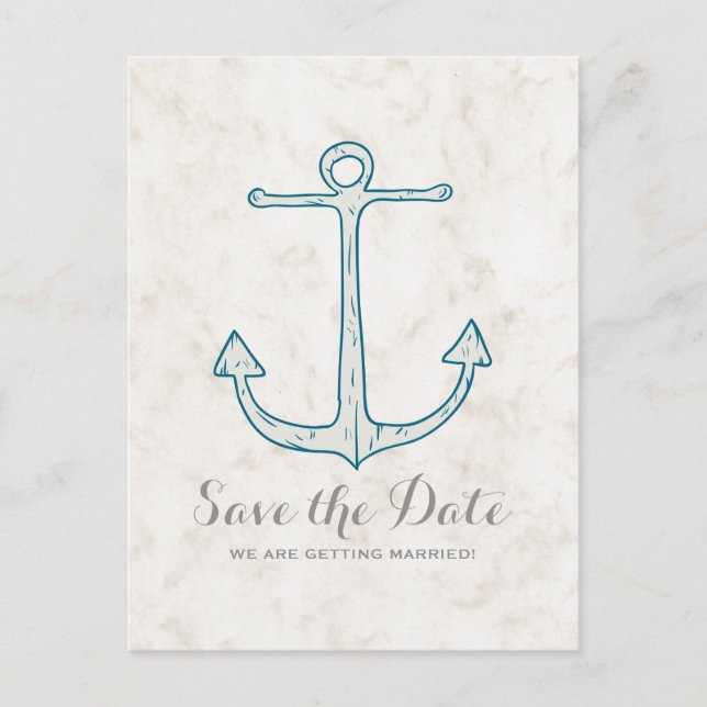 Royal Blue Rustic Anchor Save the Date Postcard (Front)