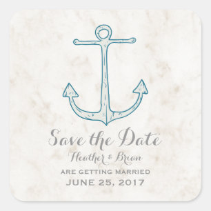 Royal Blue Rustic Anchor Save the Date Square Sticker