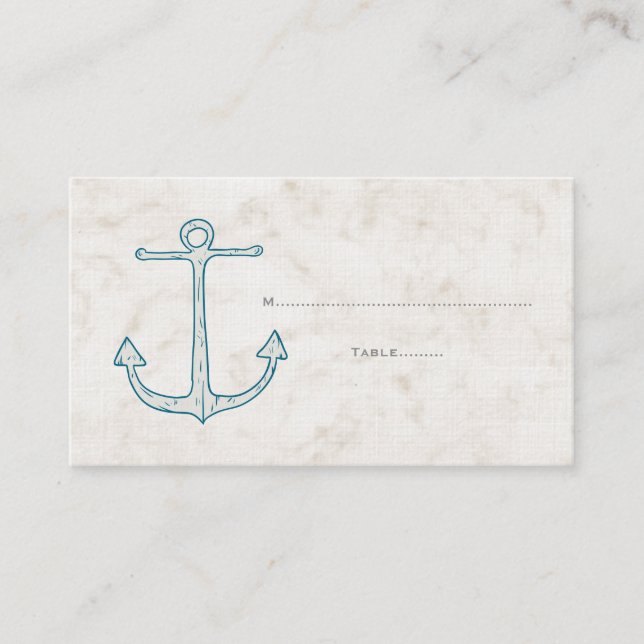 Royal Blue Rustic Anchor Wedding Place Cards (Front)