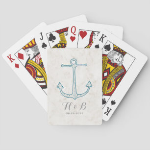 Royal Blue Rustic Anchor Wedding Playing Cards