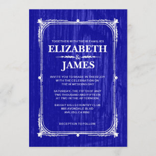 Royal Blue Rustic Barn Wood Wedding Invitations
