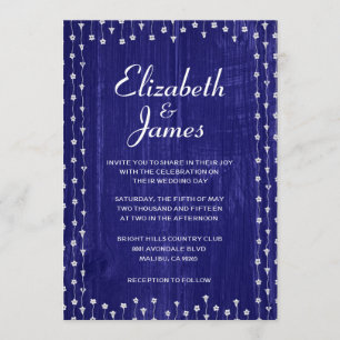 Royal Blue Rustic Barn Wood Wedding Invitations