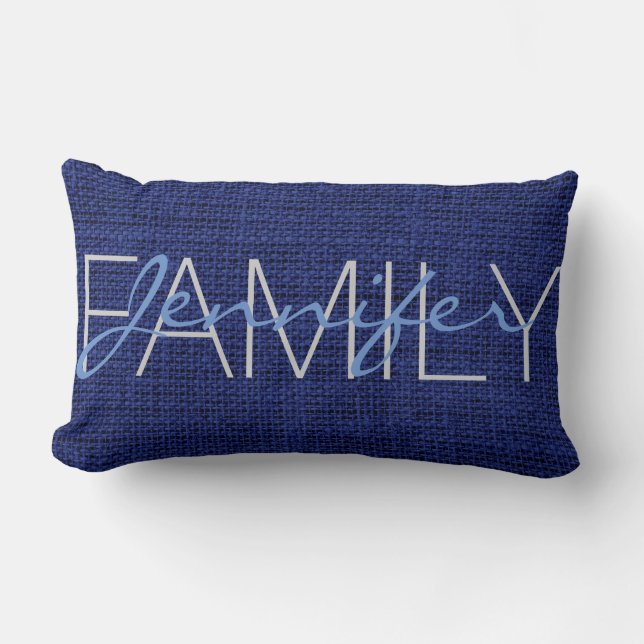 Royal blue Rustic Burlap Monogram Lumbar Cushion (Front)