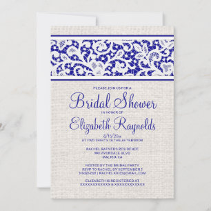 Royal Blue Rustic Linen Bridal Shower Invitations