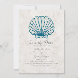Royal Blue Rustic Seashell Save the Date Invite