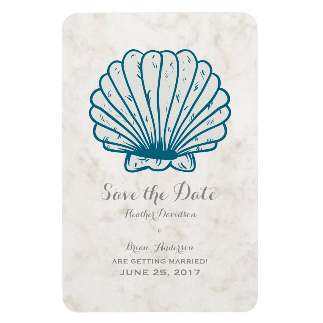 Royal Blue Rustic Seashell Save the Date Magnet (Vertical)