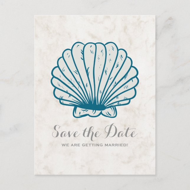 Royal Blue Rustic Seashell Save the Date Postcard (Front)