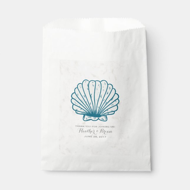 Royal Blue Rustic Seashell Wedding Favour Bag (Front)
