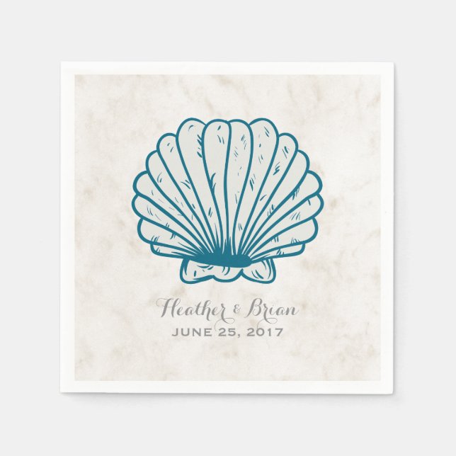 Royal Blue Rustic Seashell Wedding Napkin (Front)