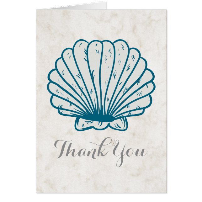Royal Blue Rustic Seashell Wedding Thank You (Front)