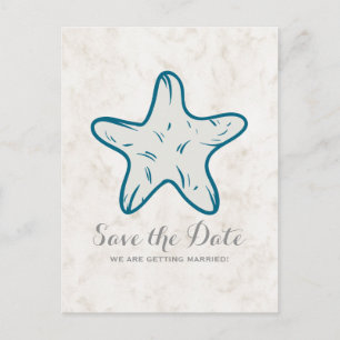Royal Blue Rustic Starfish Save the Date Postcard