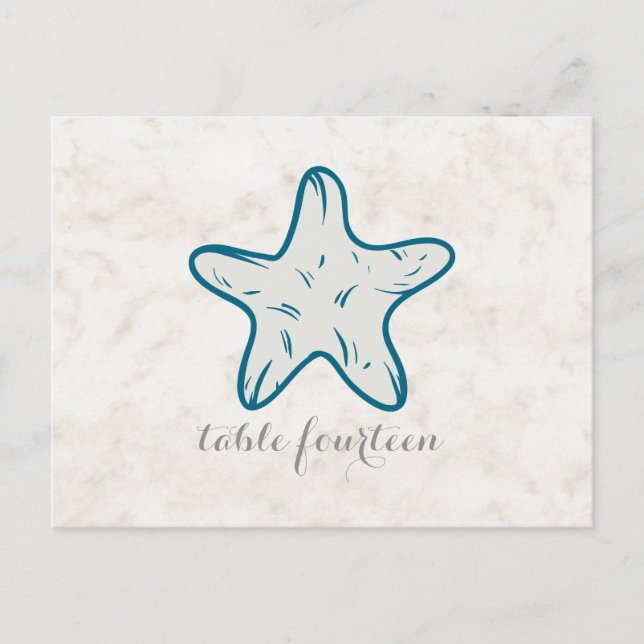 Royal Blue Rustic Starfish Table Number Postcard (Front)