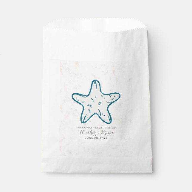 Royal Blue Rustic Starfish Wedding Favour Bag (Front)