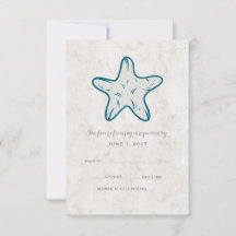 Royal Blue Rustic Starfish Wedding RSVP Card