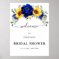 Royal Blue Rustic Sunflower Bridal Shower Welcome