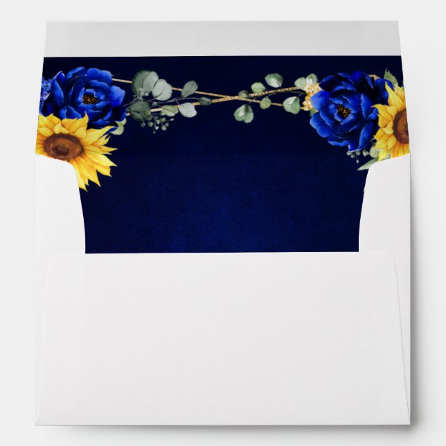 Royal Blue Rustic Sunflower Geometric Wedding  Env Envelope (Back (Bottom))