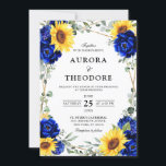 Royal Blue Rustic Sunflower Geometric Wedding  Inv Invitation<br><div class="desc">Elegant and modern rustic country wedding invitation features bright yellow sunflower, Royal blue peonies , baby’s breath, gypsophila floral frame / wreath with eucalyptus leaves and gold glitter frame. Please find more matching designs and variations from my "blissweddingpaperie" store. And feel free to contact me for further customisation or matching...</div>