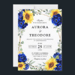 Royal Blue Rustic Sunflower Geometric Wedding  Inv Invitation<br><div class="desc">Elegant and modern rustic country wedding invitation features bright yellow sunflower, Royal blue peonies , baby’s breath, gypsophila floral frame / wreath with eucalyptus leaves and gold glitter frame. Please find more matching designs and variations from my "blissweddingpaperie" store. And feel free to contact me for further customisation or matching...</div>