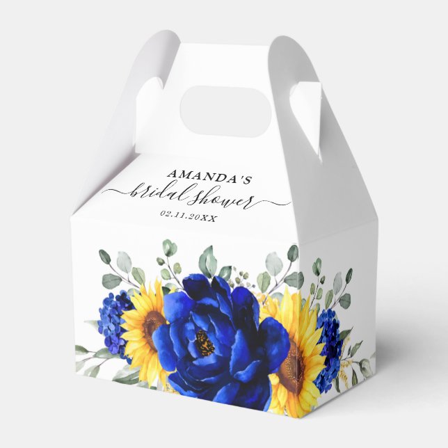 Royal Blue Rustic Sunflower Modern Bridal Shower Favour Box (Back Side)