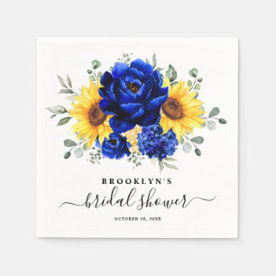 Royal Blue Rustic Sunflower Modern Bridal Shower Napkin