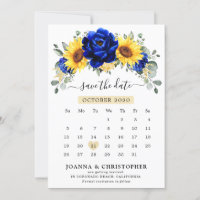 Royal Blue Rustic Sunflower Modern Floral calendar