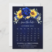Royal Blue Rustic Sunflower Modern Floral calendar