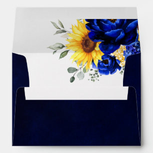 Royal Blue Rustic Sunflower Modern Floral Wedding  Envelope