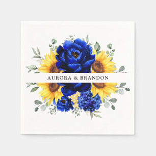 Royal Blue Rustic Sunflower Modern Floral Wedding  Napkin