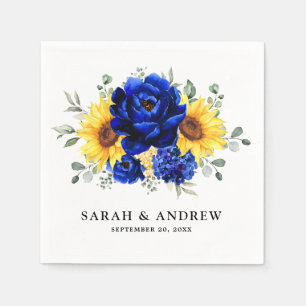 Royal Blue Rustic Sunflower Modern Floral Wedding  Napkin