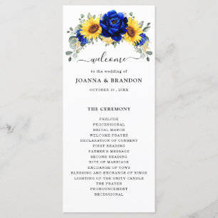 Royal Blue Rustic Sunflower Modern Floral Wedding Program
