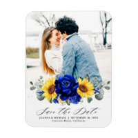 Royal Blue Rustic Sunflower Modern  Save the Date