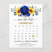 Royal Blue Rustic Sunflower Modern Save the Date