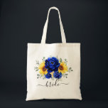 Royal Blue Rustic Sunflower Modern Wedding Bride Tote Bag<br><div class="desc">Elegant and modern rustic country wedding tote bag features bright yellow sunflower,  Royal blue peonies ,  baby’s breath,  gypsophila floral frame / wreath with eucalyptus leaves. Please find more matching designs and variations from my "blissweddingpaperie" store. And feel free to contact me for further customisation or matching items.</div>
