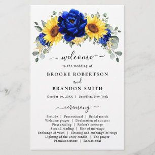 Royal Blue Rustic Sunflower Modern Wedding Program