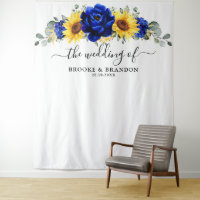 Royal Blue Rustic Sunflower Modern Wedding Tapestr