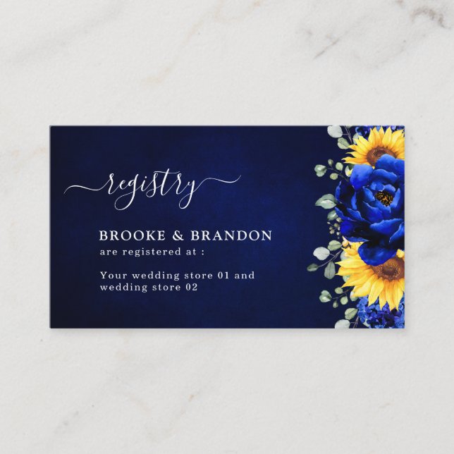 Royal Blue Rustic Sunflower Wedding Registry Enclo Enclosure Card (Front)