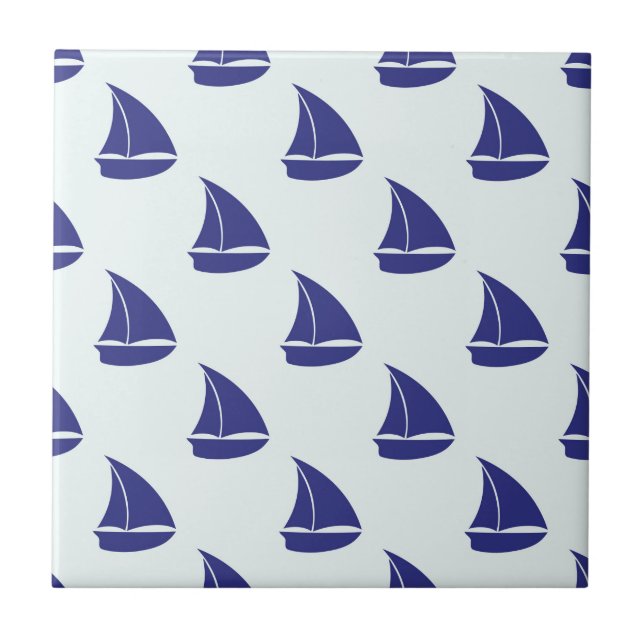 Royal Blue Sailboat Pattern Ceramic Tile (Front)