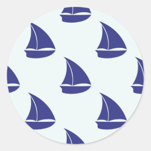Royal Blue Sailboat Pattern Classic Round Sticker