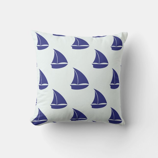 Royal Blue Sailboat Pattern Cushion (Front)