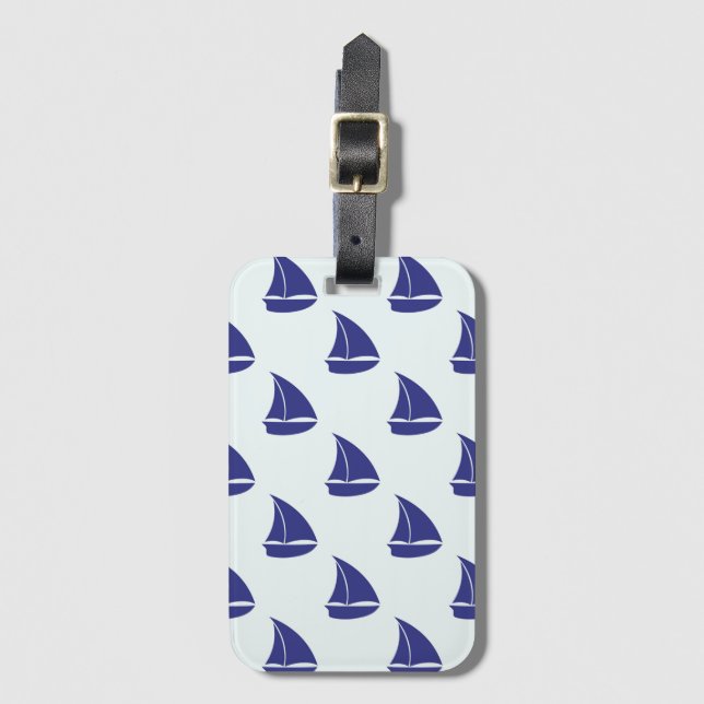 Royal Blue Sailboat Pattern Luggage Tag (Front Vertical)