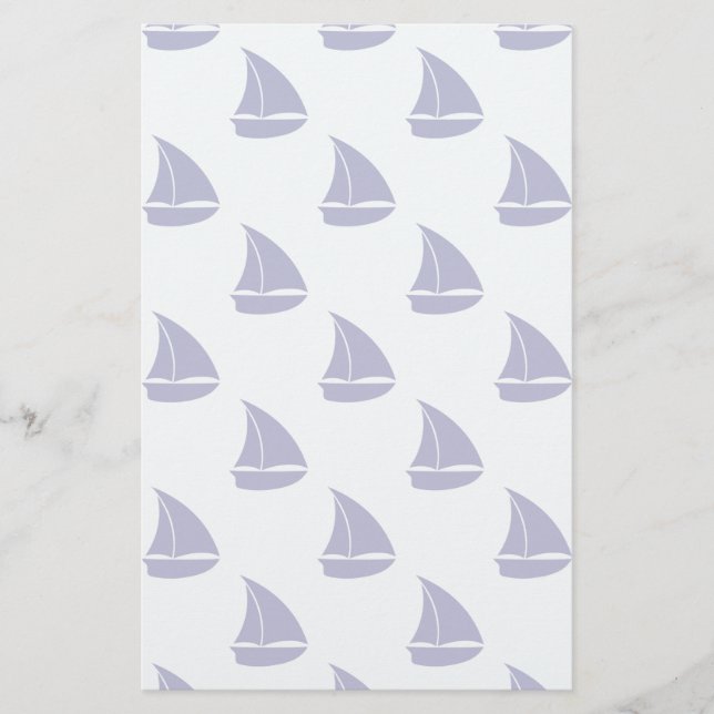 Royal Blue Sailboat Pattern Stationery (Front)