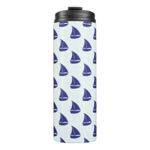 Royal Blue Sailboat Pattern Thermal Tumbler