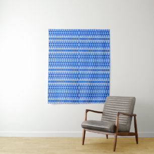 Royal Blue Sapphire and White Geometric Tapestry