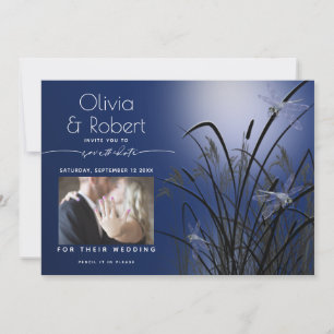 Royal Blue Save the Date Moonlight Dragonfly Invitation