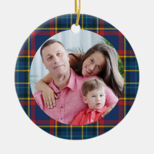 Royal Blue Scottish Tartan, red & other stripes Ceramic Ornament