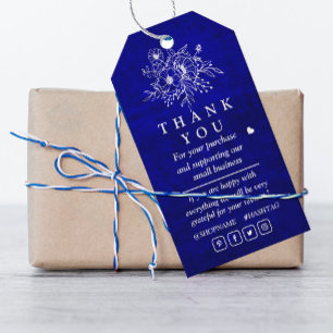 Royal Blue Scratch floral thank you for Gift Tag