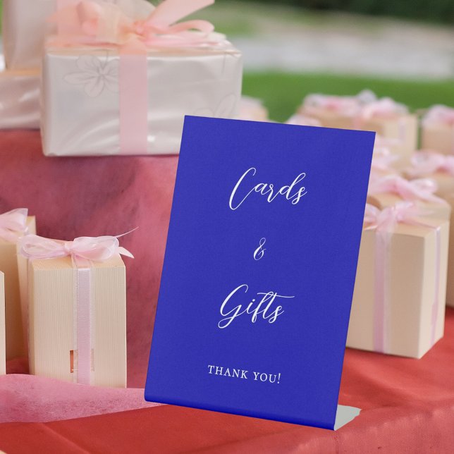 Royal blue script cards gifts sign (Creator Uploaded)